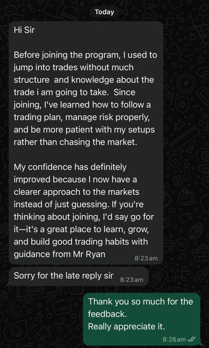 Anonymised WhatsApp feedback screenshot from Dave about PipSchool learning support