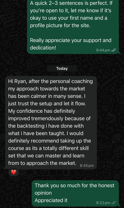 Anonymised WhatsApp feedback screenshot from Sanjaav about learning clarity
